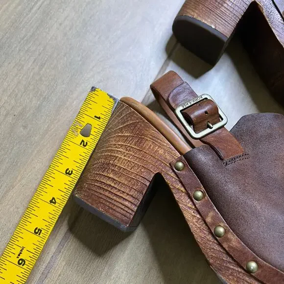 Kork-Ease Leather Platform Clog Heels Womens 9M Brown Slingback Wood Studded - Picture 12 of 16